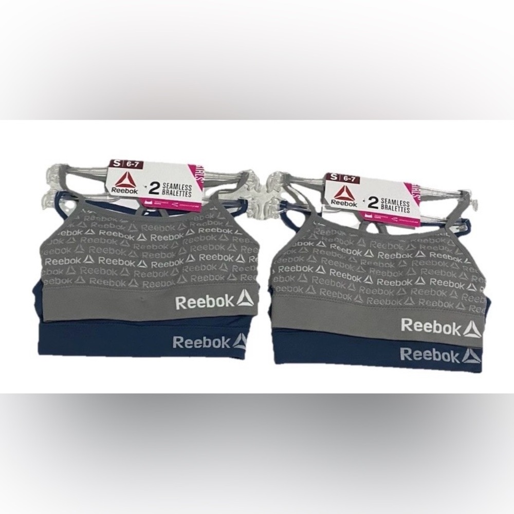 Reebok Size Small 6-7 Blue Gray Seamless Longline Girls Bralette 4 Pack New